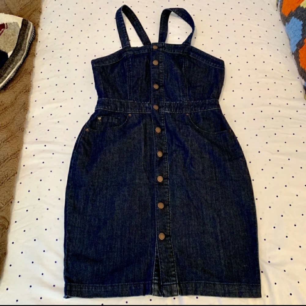 NWOT Button denim fitted dress dark wash